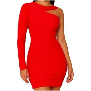 BCBGeneration Womens One Shoulder Cut Out Mini Dress Cranberry Red XS